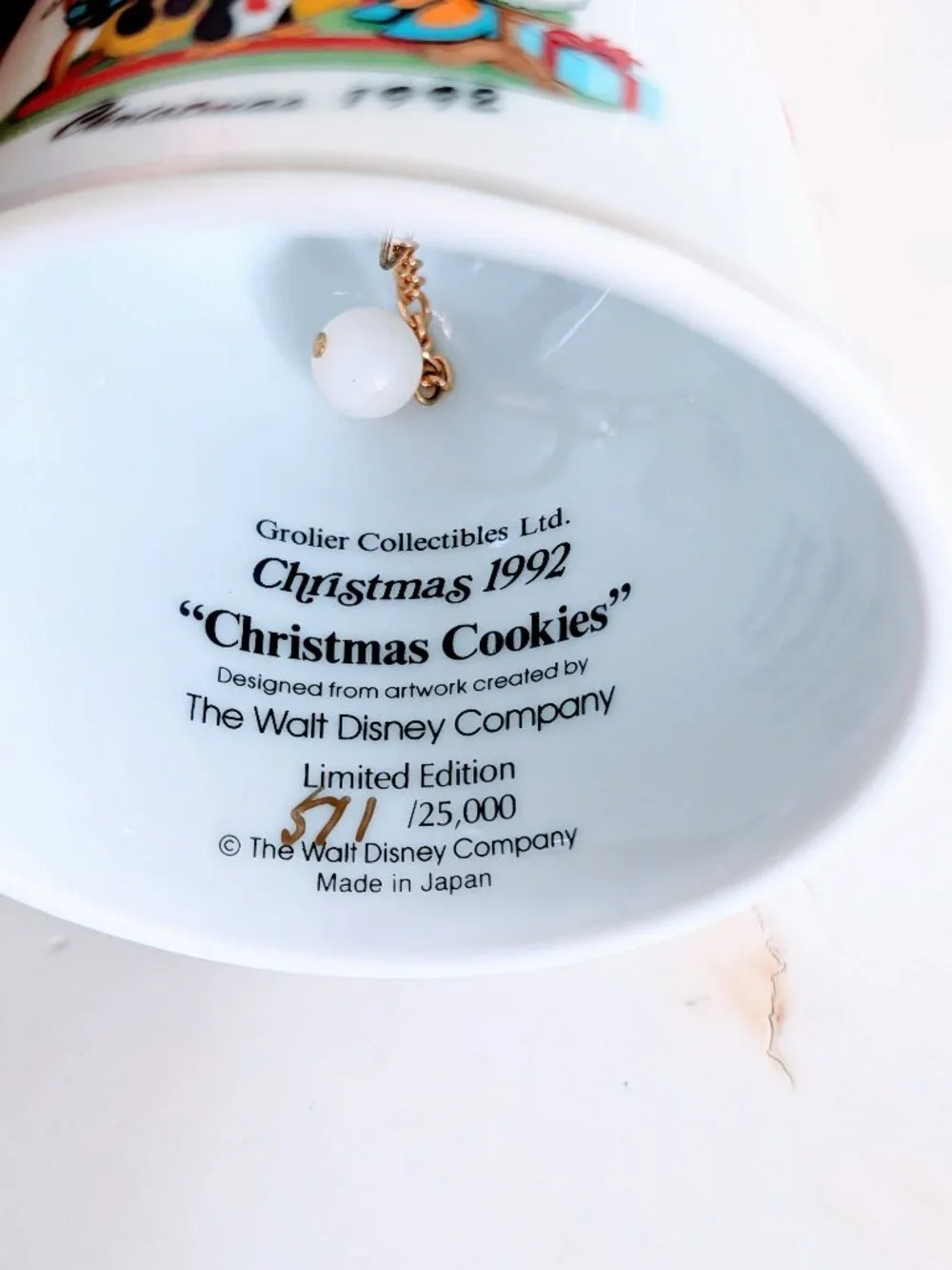 Set of 5 VTG Disney Grolier Christmas Bells 1985-1992 Mickey Donald Ceramic 80s